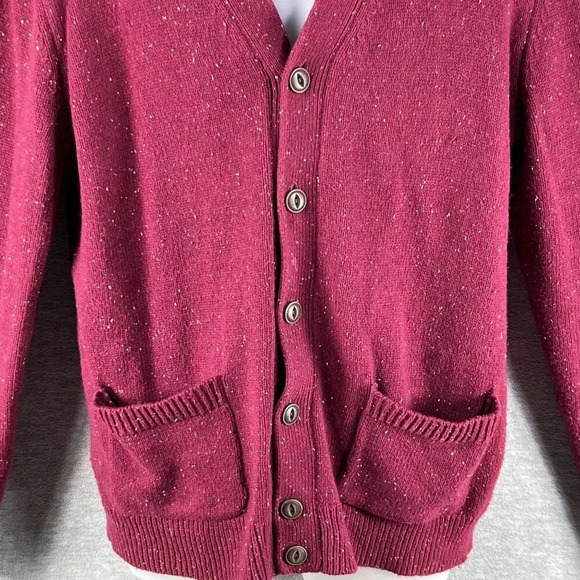 VTG Y2K 90s Gap Mens L Burgundy Cardigan Sweater Pockets Wool Blend Grandpacore - Picture 5 of 16